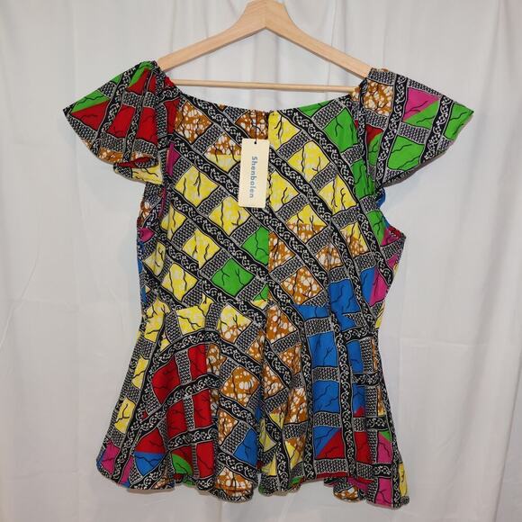 NWT Shenbolen Size 2X Multicolor Top Flared Sleeves Round Neck Zipper - Picture 10 of 14